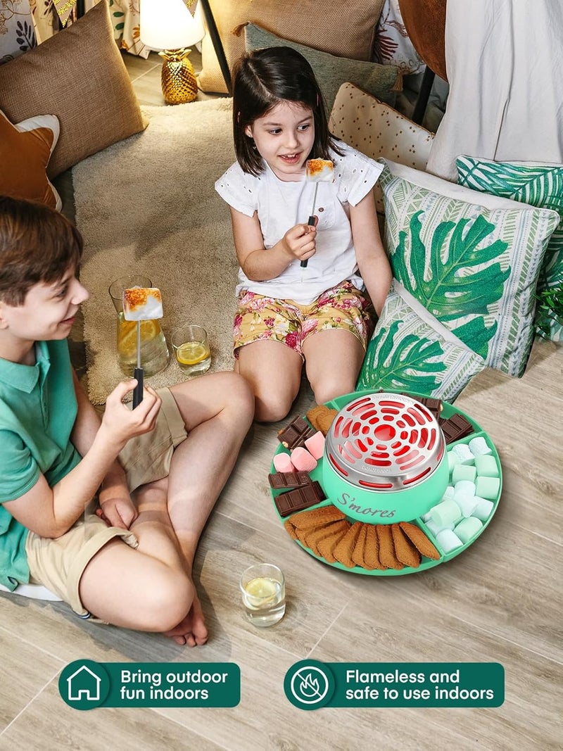 FOHERE Smores Maker Tabletop Indoor, Smores Kit with 4 Detachable Trays & Roasting Forks, Gift Set & Date Night Idea - Movie Night Supplies & Housewarming Gift, Green - Image 3